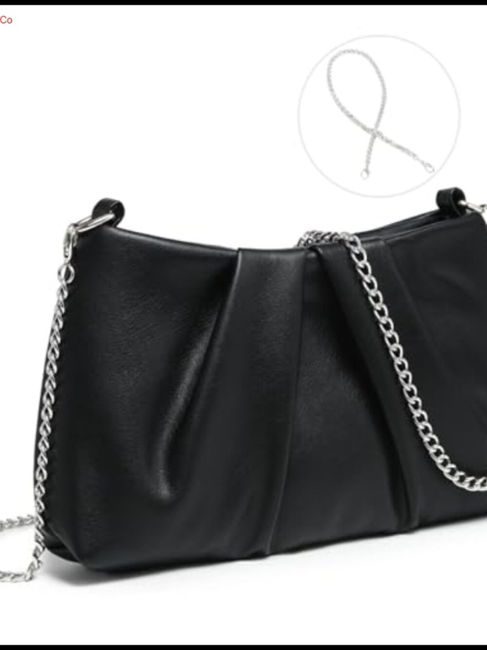 Pleated Vegan Leather Evening Clutch with 2 Chain Straps